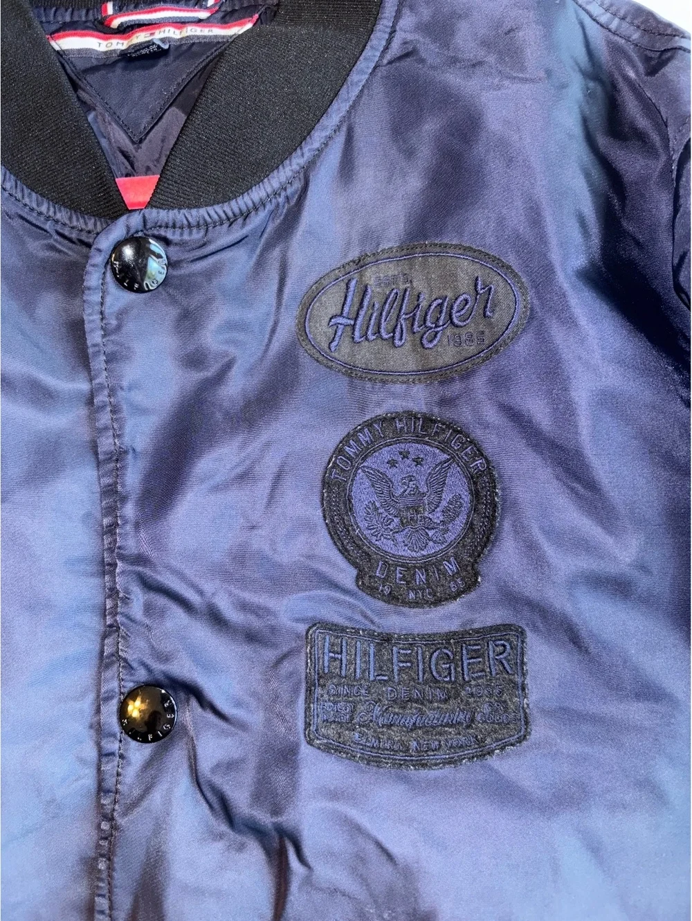 Tommy Hilfiger Crest Patch Relaxed Satin Bomber Jacket Navy XL